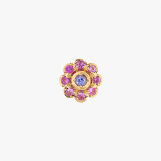 SAPPHIRE FLOWER PIERCED EARRING, , small