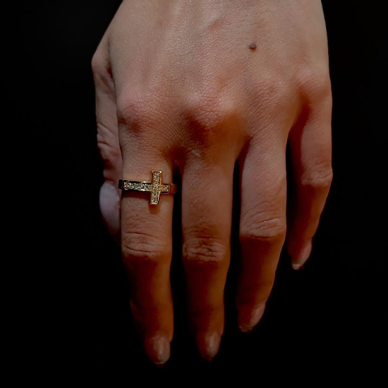DIAMOND CROSS RING, , large