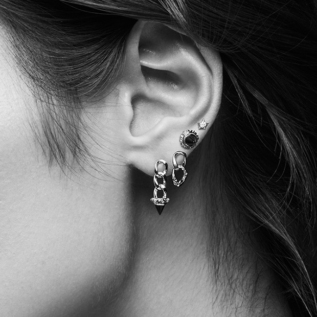 【SJX W】FUNKY STUD CHAIN PIERCED EARRING, , large
