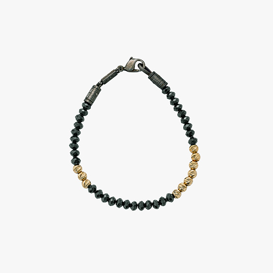 BLACK & GOLD GLITTER BRACELET 17cm, , small