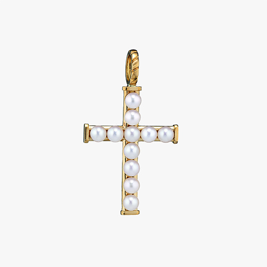 PEARL CROSS CHARM(L), , small