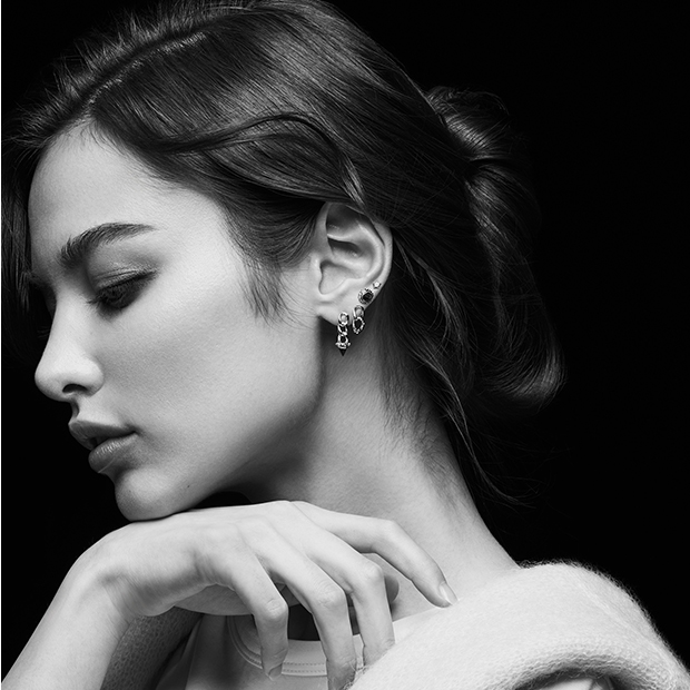【SJX W】FUNKY STUD CHAIN PIERCED EARRING, , large