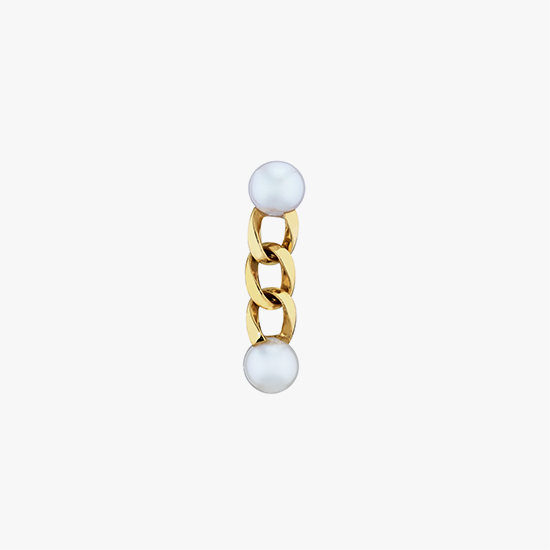 【SJX W】FUNKY CHAIN PEARL PIERCED EARRING, , small